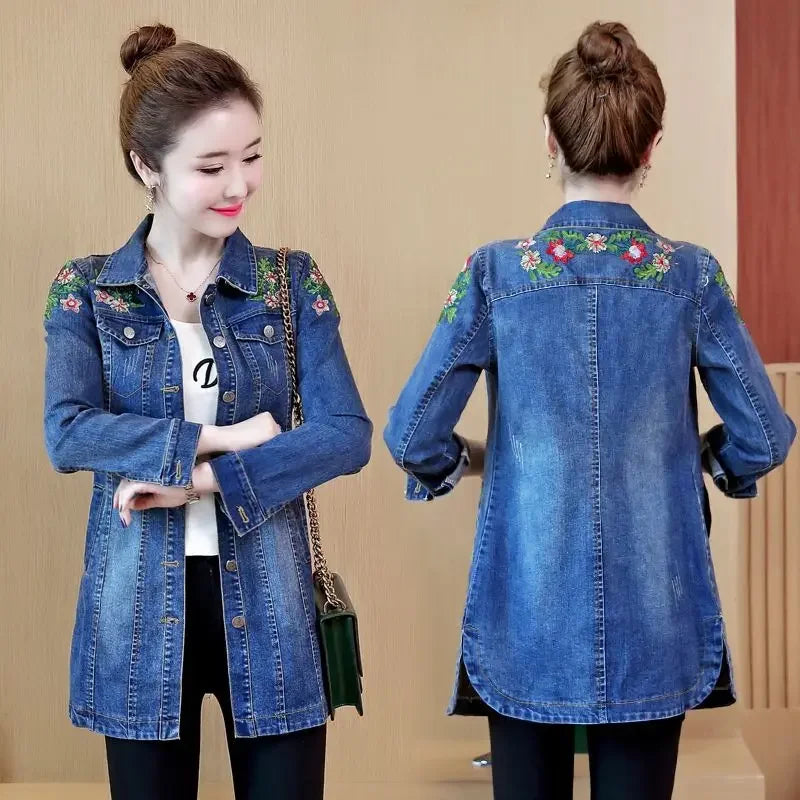 Plain Female Jeans Coats Korean Women's Denim Jackets Long Trench Designer in Promotion 2025 Trend Deals Chic and Elegant New