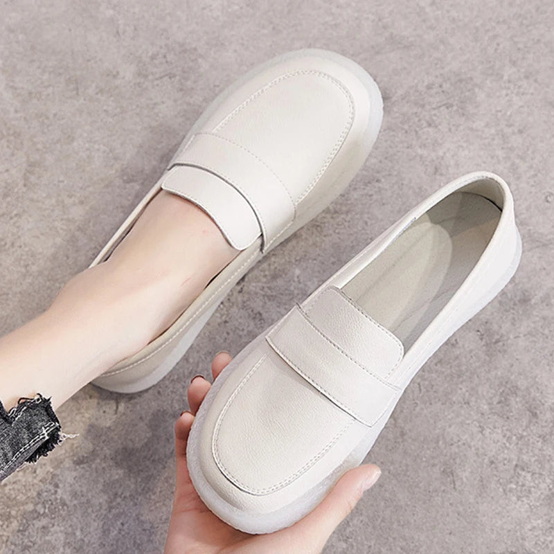 GKTINOO Shoes Women Spring 2026 New White Thick-Soled Ladies Sneakers Genuine Leather Casual Trend Girl Shoes Students Loafers