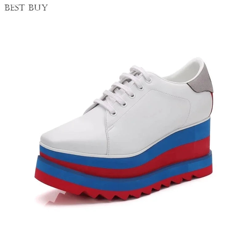 New beige Women Platform Casual Shoes 2024 Spring Black Casual Chunky Sneakers Women Real Leather White Height Increasing Shoes