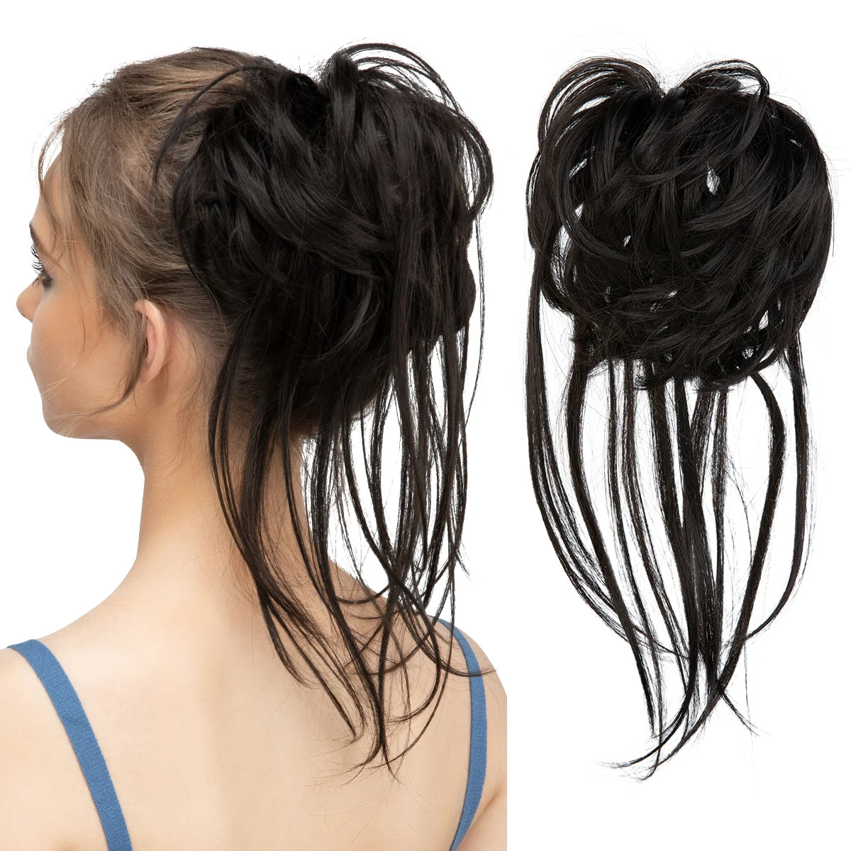 Synthetic Elastic Messy Bun Hairpieces Curly Scrunchie Black Blonde Brown Chignon Band Updo Donut For Women Natural Fake Hair