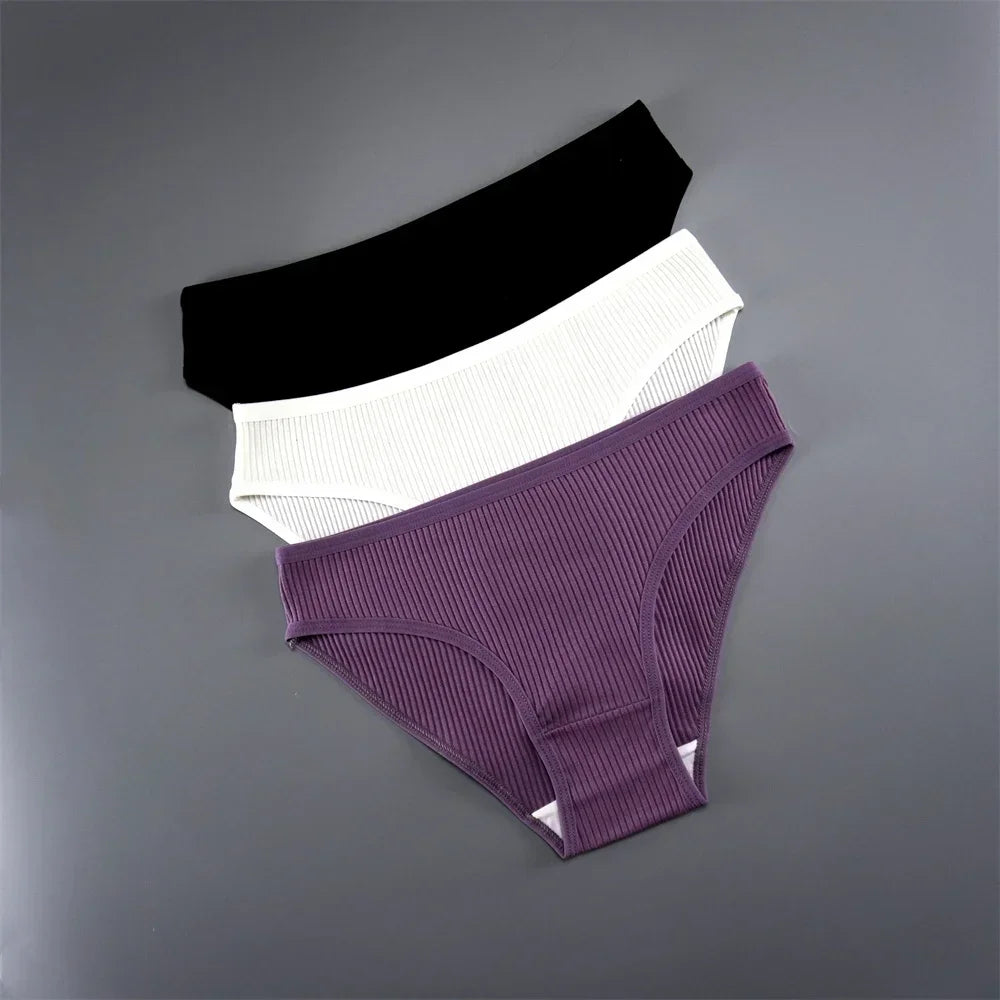 UNWE 3PCS/Pack Ribbed Cotton Seamless Panties for Women Briefs Pack Comfortable Ladies Underwear Sets