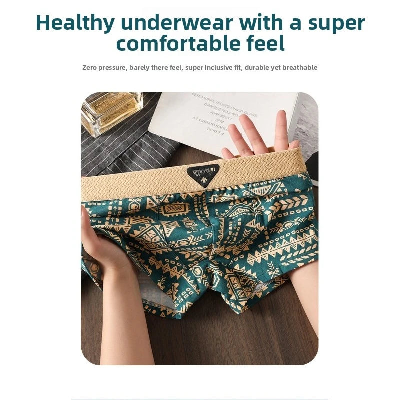 Men's Underwear Is Comfortable and Breathable, with a Trendy American Retro and Ethnic Style. It Is a Men's Mid Rise Shorts