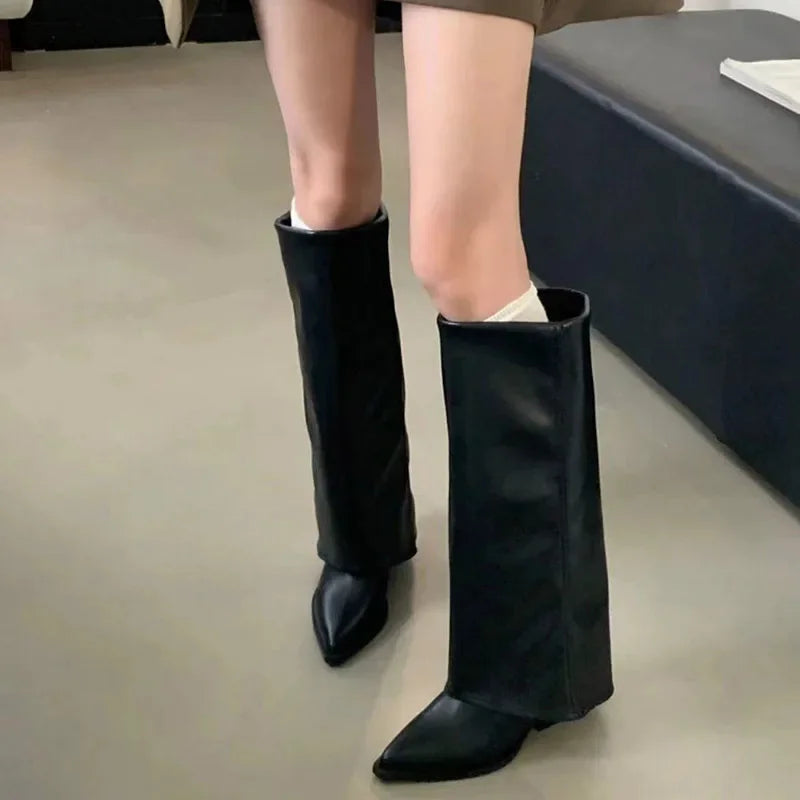 Women Chunky High Boots Pointed Toe Shoes Sexy Lady Dress Gladiator Autumn New 2024 Trend Retro Fad Woman Boots Goth Botas Mujer