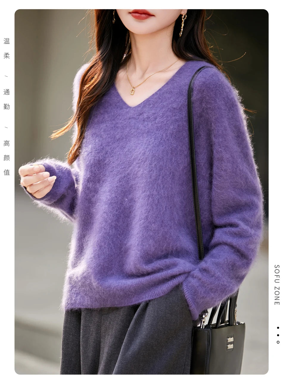 WinvyNee Women Tops Brushed Cashmere Wool Sweaters Winter V Neck Pink Warm Causal Knitted Tops Pullovers Solid Jumpers A1713002A
