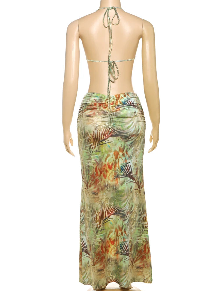 kliou Pearl Splice Stunning Dresses Women Sexy Tie Dye Tassel Bandage Hollow Shirring Maxi Bodycon Lady Vacation Party Vestidos
