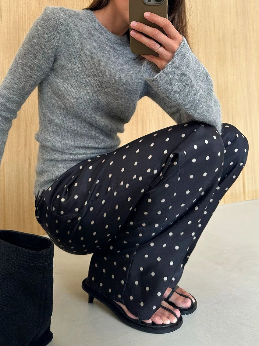 2025 autumn and winter new loose and comfortable polka dot long straight pants design temperament fashion casual commuting