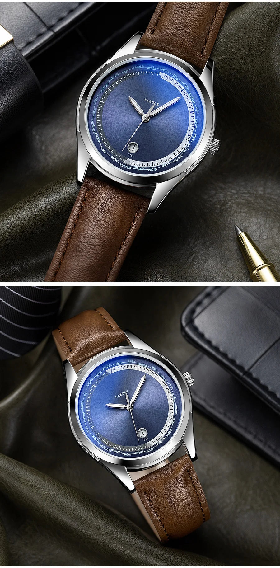 YAZOLE Men's Watch Minimalist Luxury Quartz Man Watch Original Leather Strap Waterproof Calendar Watches Relogio Masculino