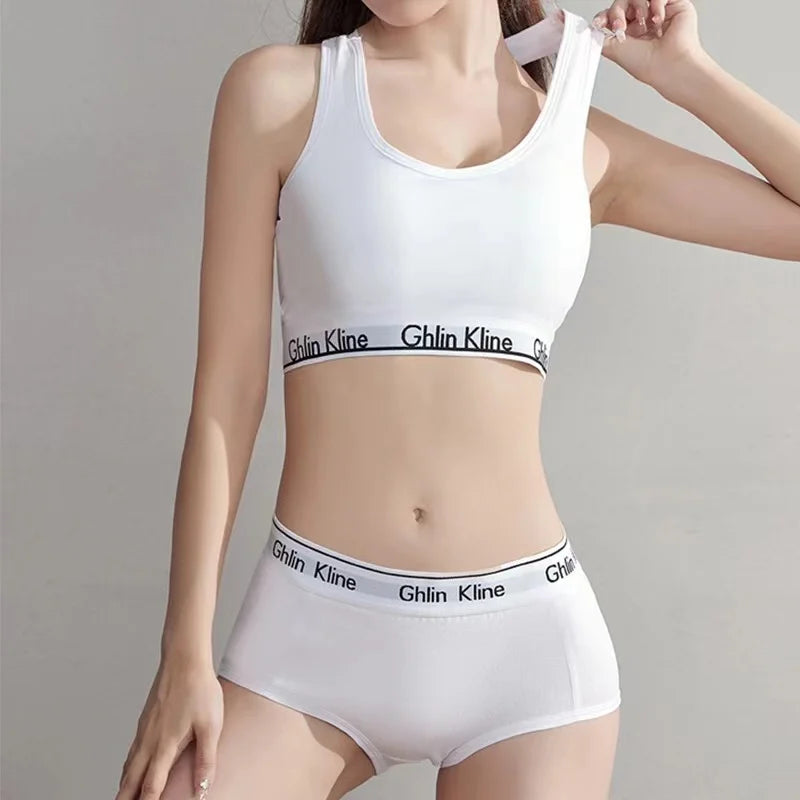 Fashion Sports Bra Panty Set Body Shaped Sponge Pad Vest with Underwear