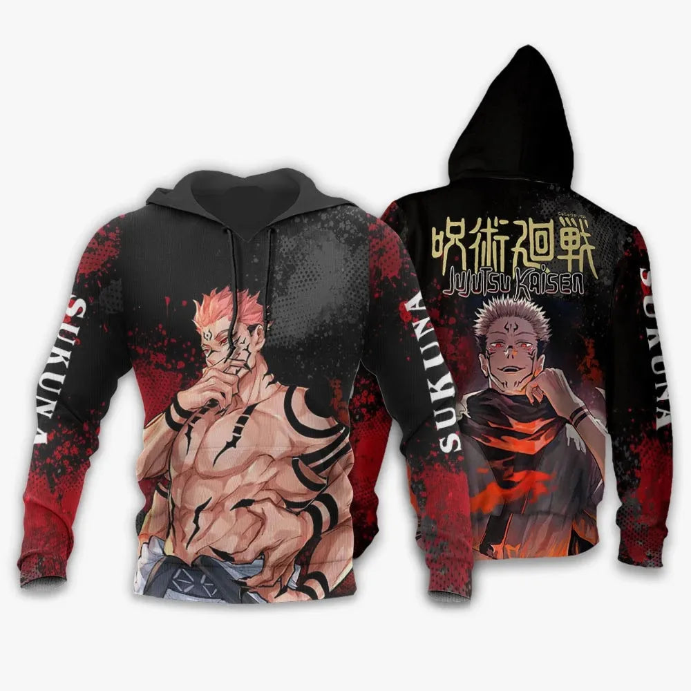New Anime Jujutsu Kaisen Washed Hoodie 100% Cotton Vintage Printed Long Sleeve Men's Clothing Fashion Casual Hip Hop Sweatshirt