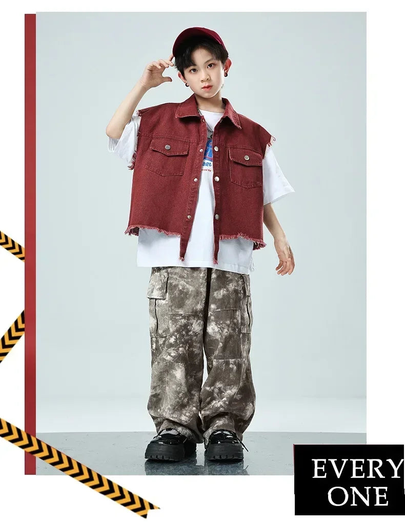 Children Hip Hop Jazz Fashion Show BoyGirl Loose Vest Baggy Pan t T-shirt Suits Sets Dance Performance Clothes Kids Tracksuits