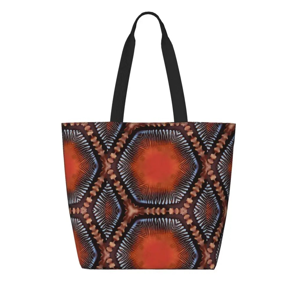 African Ankara Prints Grocery Shopping Tote Bags Women Geometric Ethnic Art Canvas Shoulder Shopper Bags Big Capacity Handbag