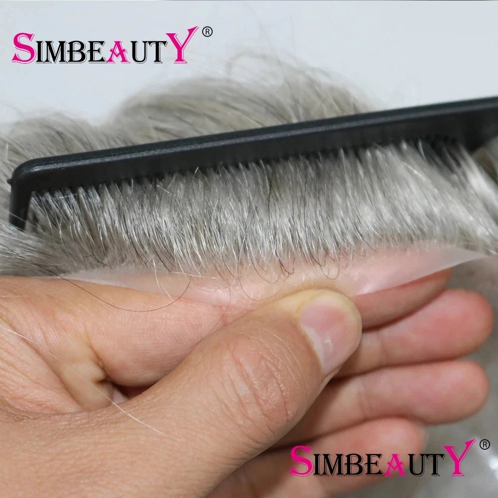 0.02mm Super Ultra Thin Skin 80% Density Natural Hairline Men Toupee Blonde Brown Grey Human Hair Undetected Capillary Prosthesi