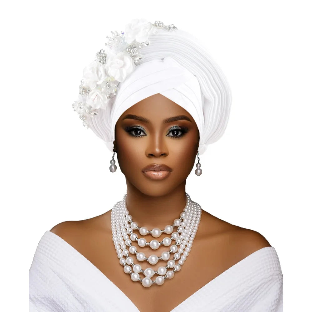 Fashion African Headtie Turban Nigeria Head Ties Flowers Already Made Auto Gele Women Head Wraps for Wedding Party Headpiece New