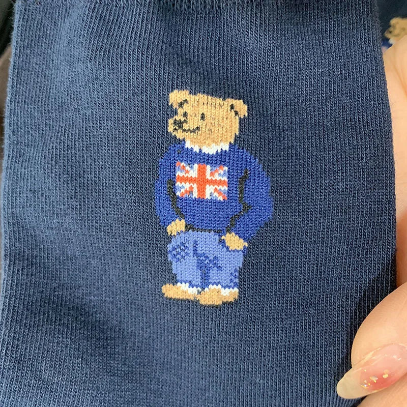 Good Quality Cartoon Gentleman Bear Men's Socks Cotton Harajuku Style Sport Boys Skateboard Novelty Breathable  Christmas Gifts
