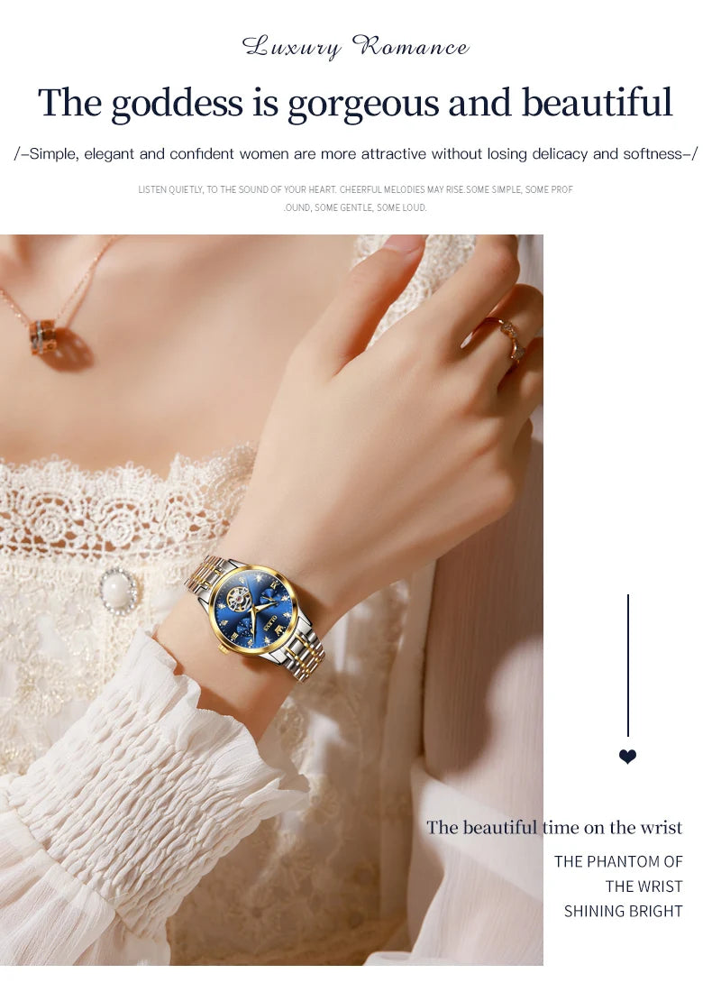 OLEVS 6608 Women Watch Original New Luxury Watch Stainless Steel Automatic Mechanical Diamond Scale Waterproof Watches For Women