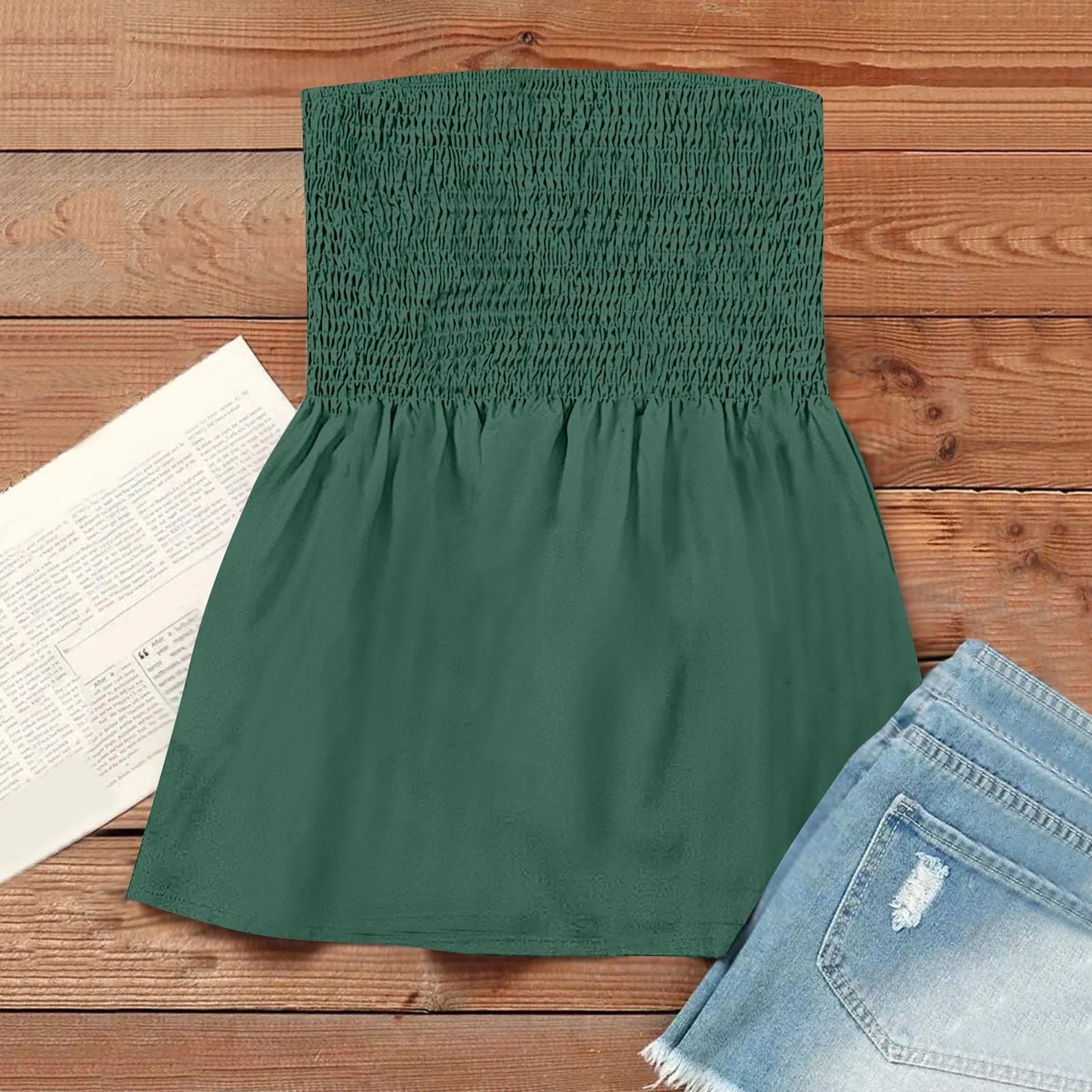 Sexy Streetwear Tops 2024 New Summer Sexy Backless Strapless Beach Top Female Chic Solid Color Korean Style Pleated Tube Top