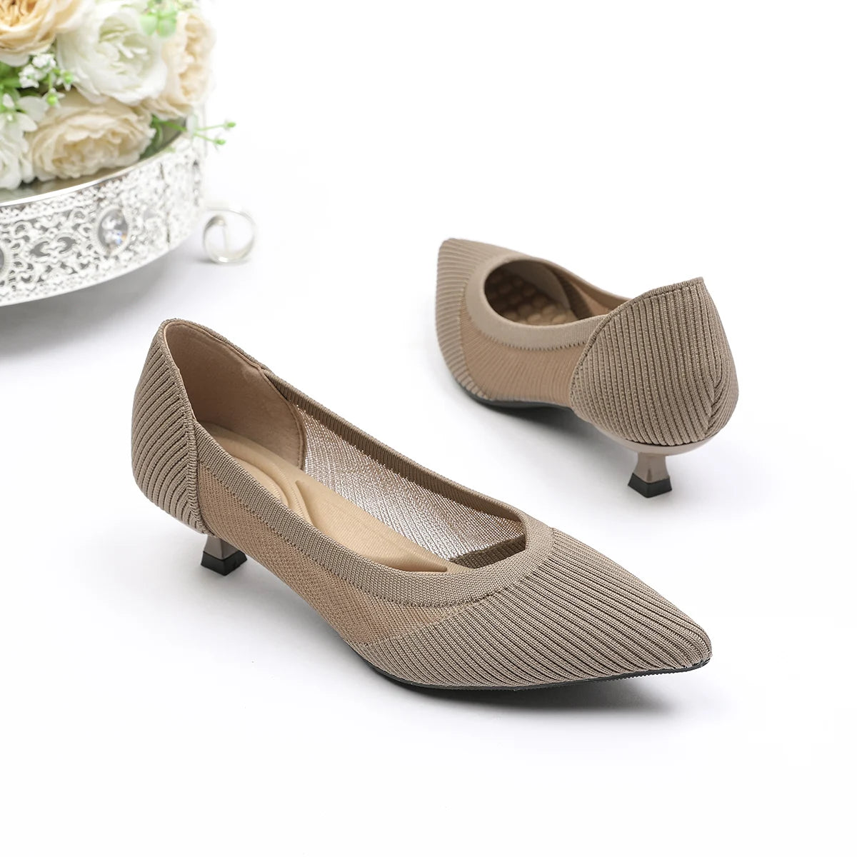Women's High Heels 2025 New Knitted Breathable Mesh Fine Fashion Comfortable Lightweight Shoes Spring and Autumn