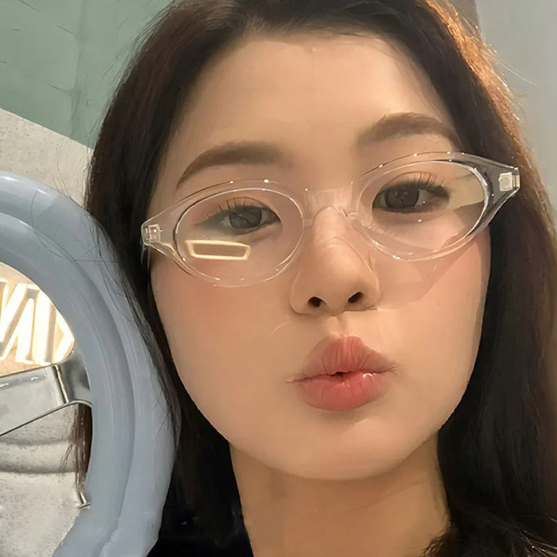 Y2K Retro Oval Frame Glasses Women Leopard Ins Sweet Cool Eyewear Trend Brand Reading Computer Anti Blue Light Eyeglasses BAZAARHUBO