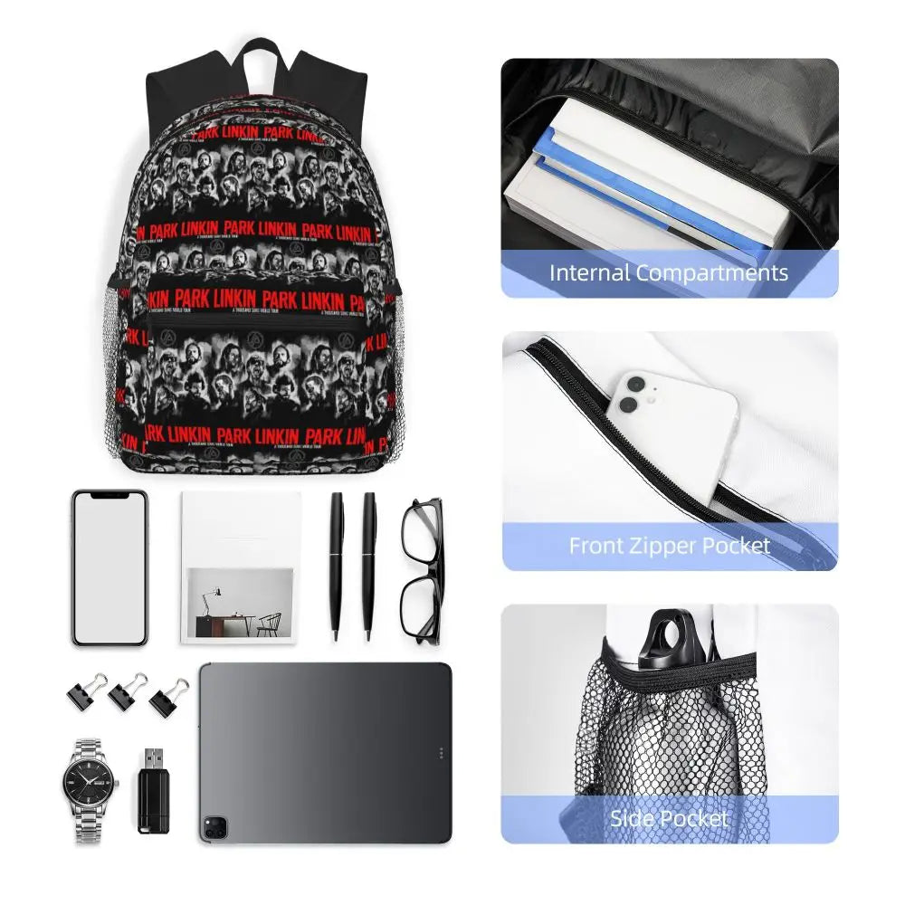 L-Linkin-S P-Park-S Band Student Backpack School Bag Hiking Travel Daypack for Boys Girls Fashion Bookbag Shoulder Bags