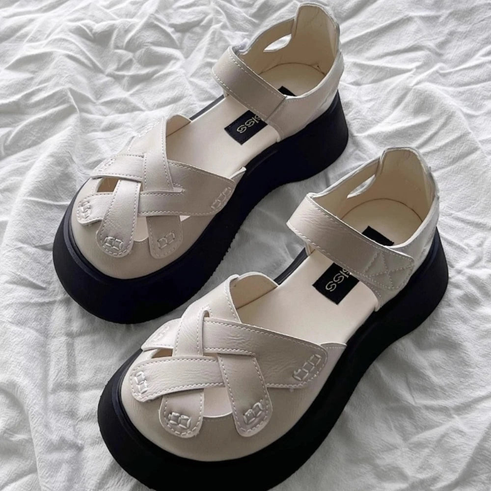 2025 Summer New Retro Style Mary Jane Enclosed Toe Sandals for Women Artistic & Versatile Weaving Style Thick Soled Roman Shoes