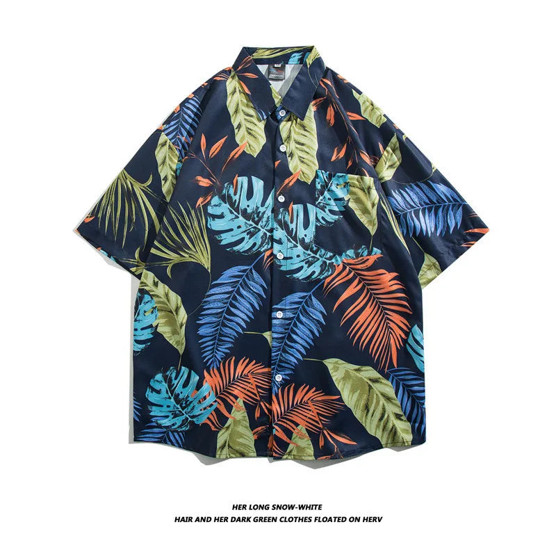 Men's Hawaiian Polyester Summer Short Sleeve Shirt Tropical Leaf 3D Pattern Printing Beach Male Shirts Casual Blouse For Men
