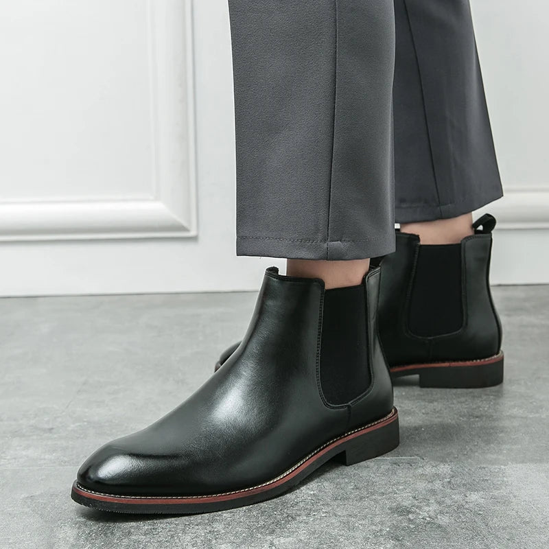 2025 Men's Fashion Chelsea Boots Classic Trendy Soft Leather Upper Non-Slip Rubber Sole Daily Casual Resistant Ankle Dress Boots