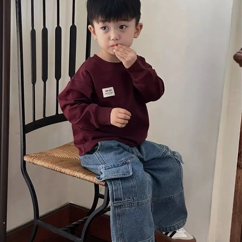 Boys Jeans Korean Style All-match Loose Cargo Pants Kids Fashion Brand Mid-small Children Autumn Casual Straight Pants Spring