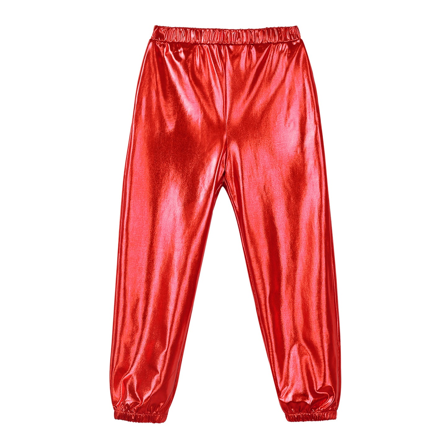 Kids Girls Fashion Party Clothes Glossy Metallic Elastic High Waist Dance Pants Hip Hop Trousers Streetwear Dancewear Sweatpant