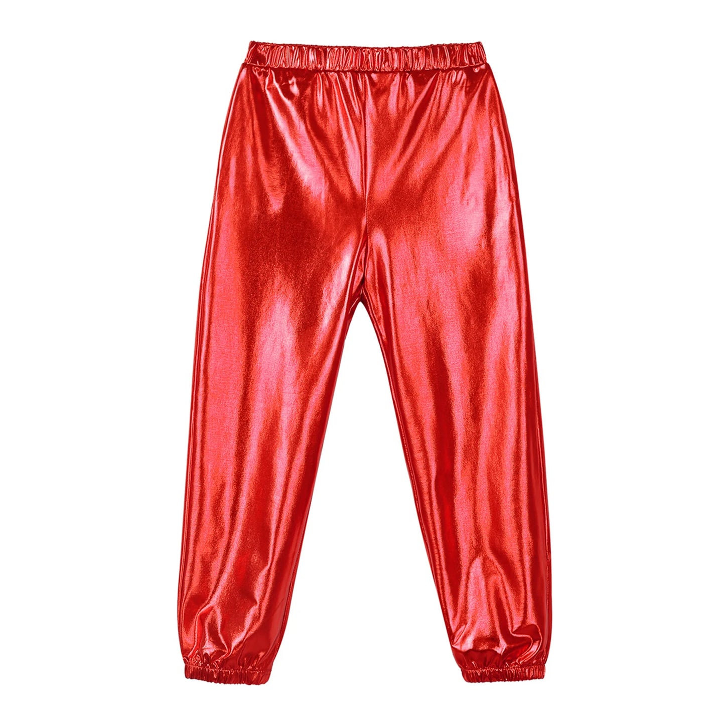 Kids Girls Fashion Party Clothes Glossy Metallic Elastic High Waist Dance Pants Hip Hop Trousers Streetwear Dancewear Sweatpant