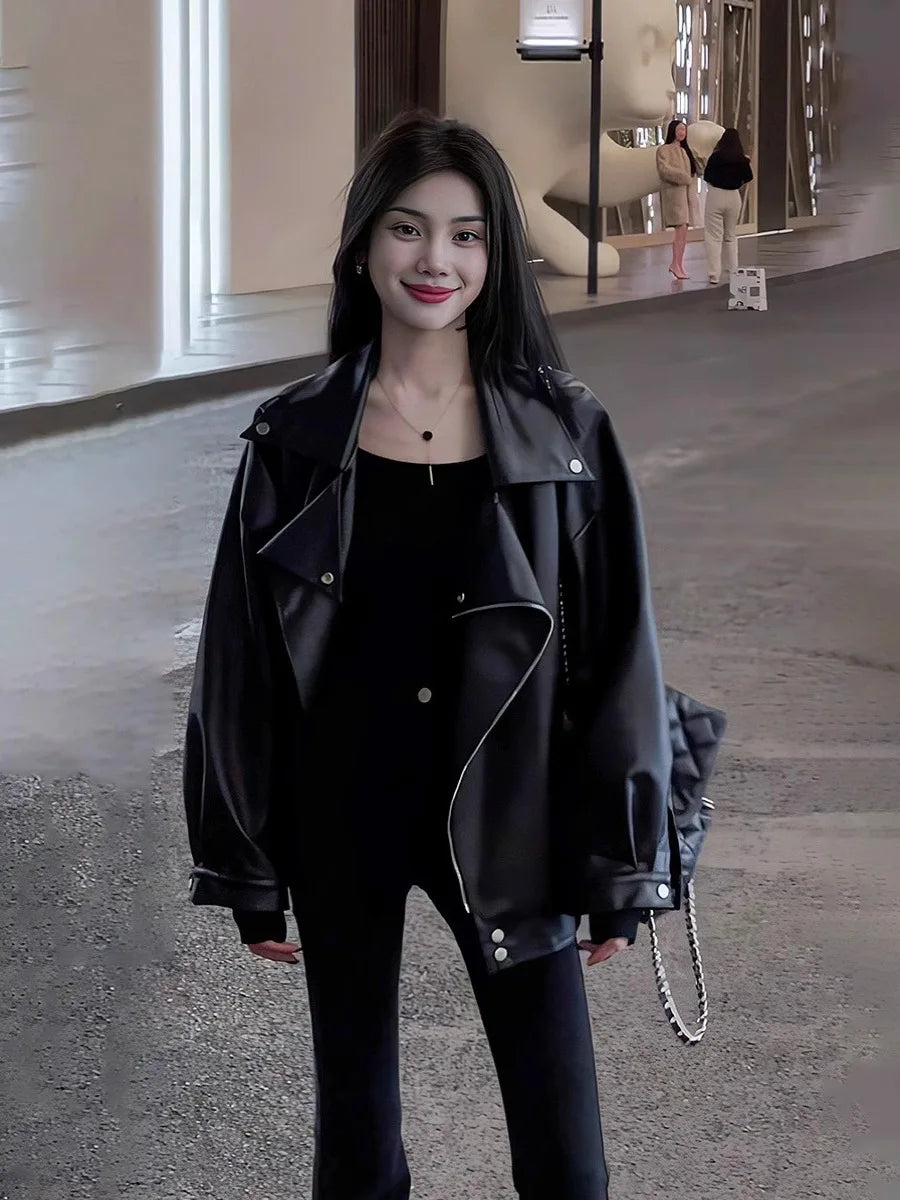 Coats Women Faux Leather Short Jackets Turn Down Collar Pu Coat Work Y2k Streetwear Jacket Zipper Outerwear Thick Warm 2026