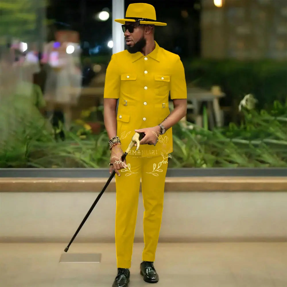 African Style Suits Men For Wedding Customized 2 Pieces Single Breasted Jacket Pants 2 Pieces Groom Tuxedos costume homme