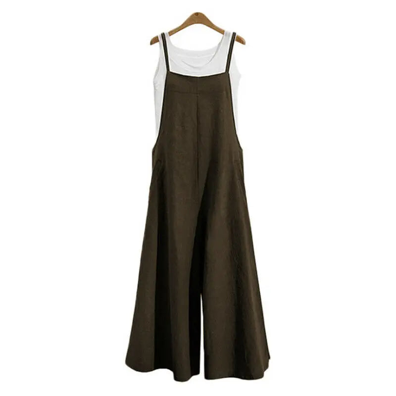 Women Loose Casual Playsuit Trousers Wide Leg Pants Overalls Baggy Romper Lady Chic Summer Sleeveless Cotton Loose Jumpsuits 5XL