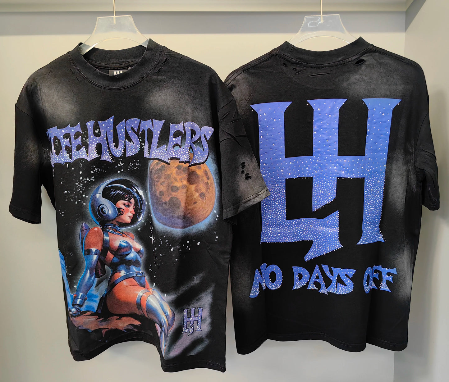 New fashion brand LIFE HUSTLERS Y2K hot stamping hole Men Women T-shirt Streetwear 100% Cotton Loose Round Neck Top Tees