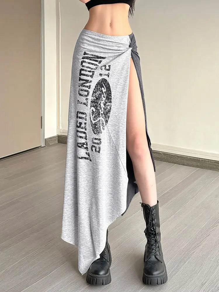2026 Summer Fashion New Women's Street Style American Style Half Skirt Irregular Split Letter Sexy Hot Girl Half Skirt