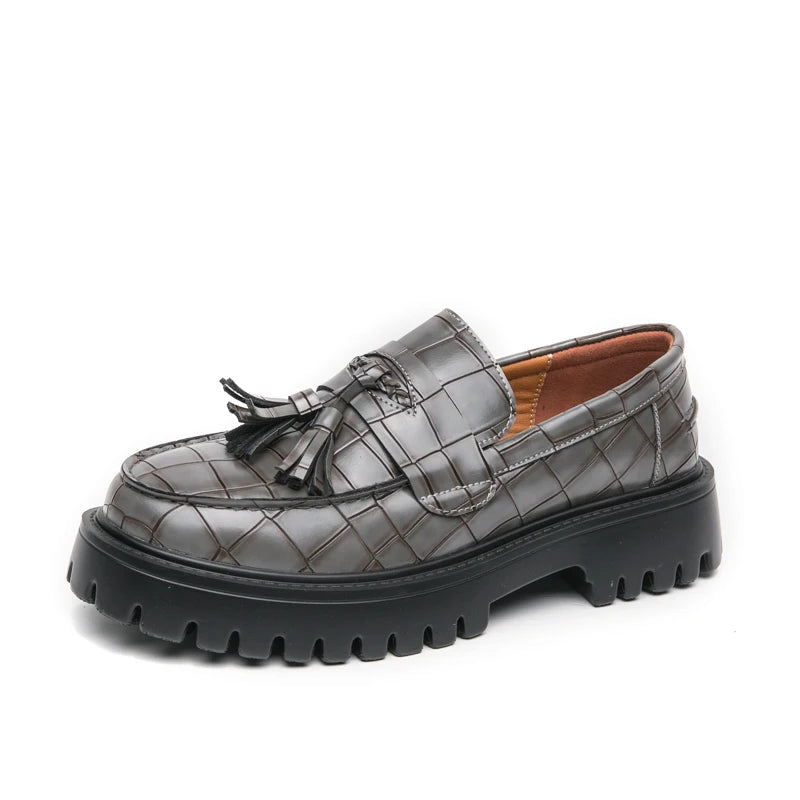 Men's thick soled leather shoes Gentleman retro elegant style Business Office Leisure 38-46 Adult thick soled loafers Black Gray