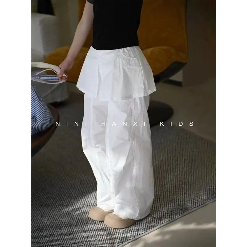 Girls' Trendy Workwear Skirtpants for Summer 2025 Stylish and Versatile, Spliced Fart Curtain Casual Pants for Baby Girls