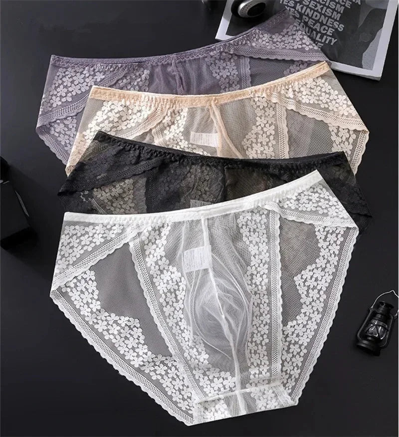 Lace Men's Underwear Ice Silk Calzoncillos Hombre 3D Convex Bag Adults 18 Plus Size Sexy Lingeries for Man Tangas Japonesa New