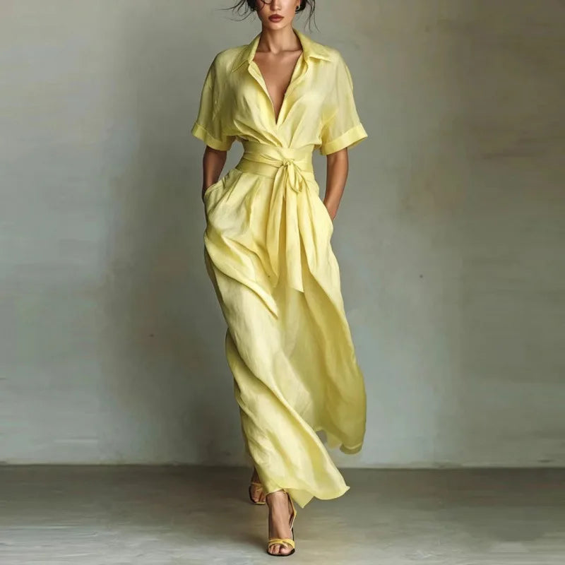 Dress Dresses Women Spring Summer French Retro Plain Waist Cinching Slim African Sundress