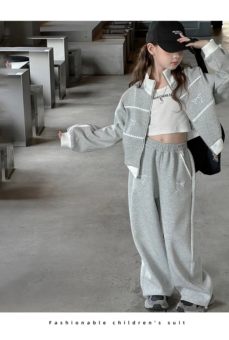 Children's Clothes Sets Girls Sports Suits Spring Autumn Jacket Pants Outdoor Causal Style Tracksuit 2 Piece Teenager Set 5-14Y
