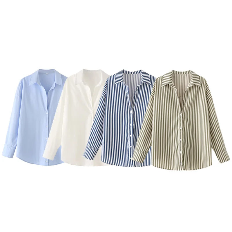 HXAO Woman 2025 Oversized Shirts & Blouses Spring Summer 2025 Woman Elegant Button Up Long Sleeve Blouses Fashion Plus Size Tops