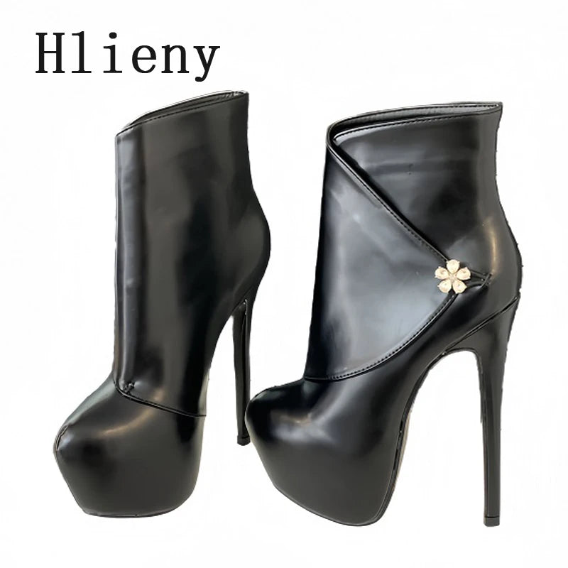 Hlieny Size 35-42 Fashion Extreme Platform Boots Women Winter Fashion Round Toe Thin High Heels Flowers Buckle Shoes