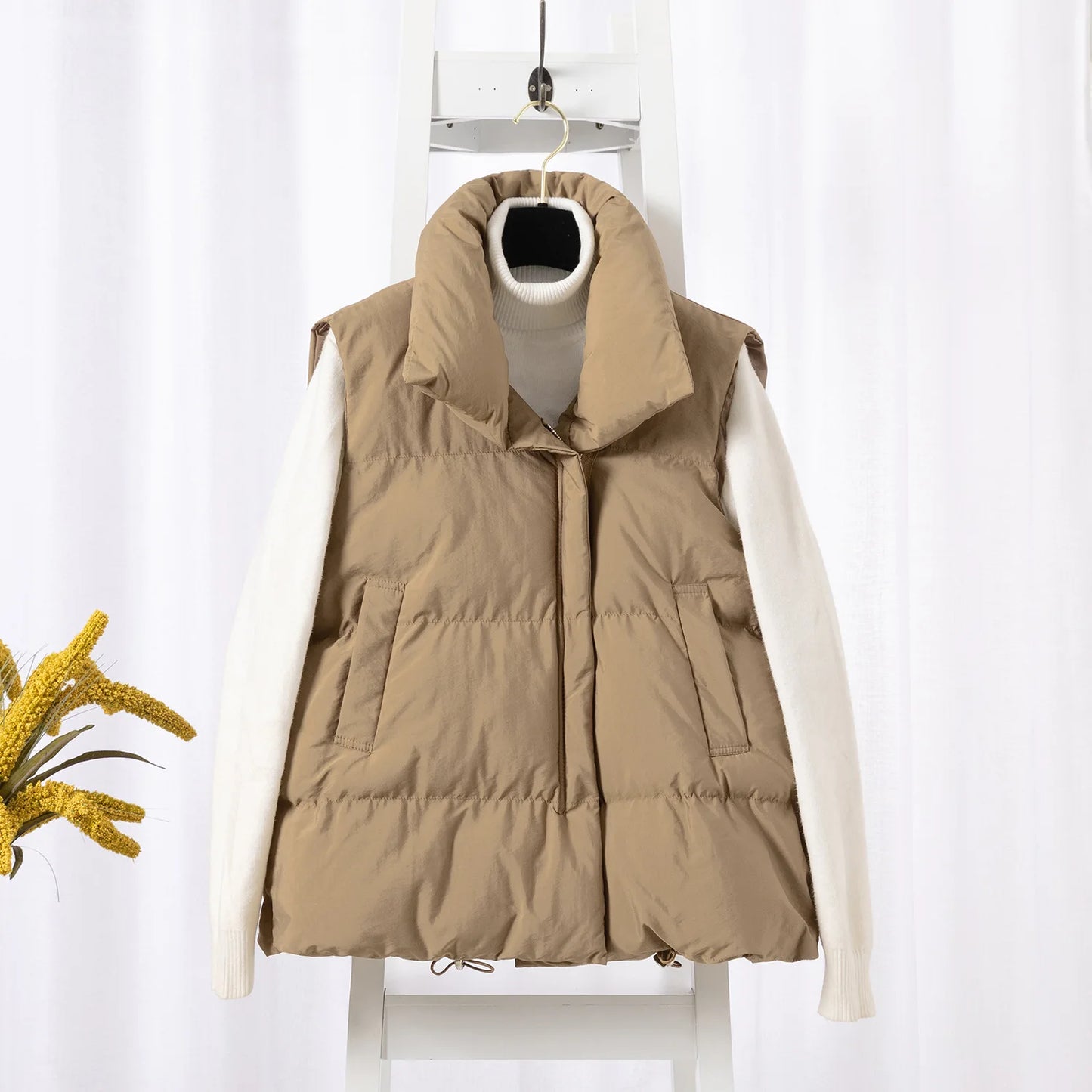 Women Zippered Cotton Vest Winter Autumn Sleeveless Waistcoat Jacket Vintage
