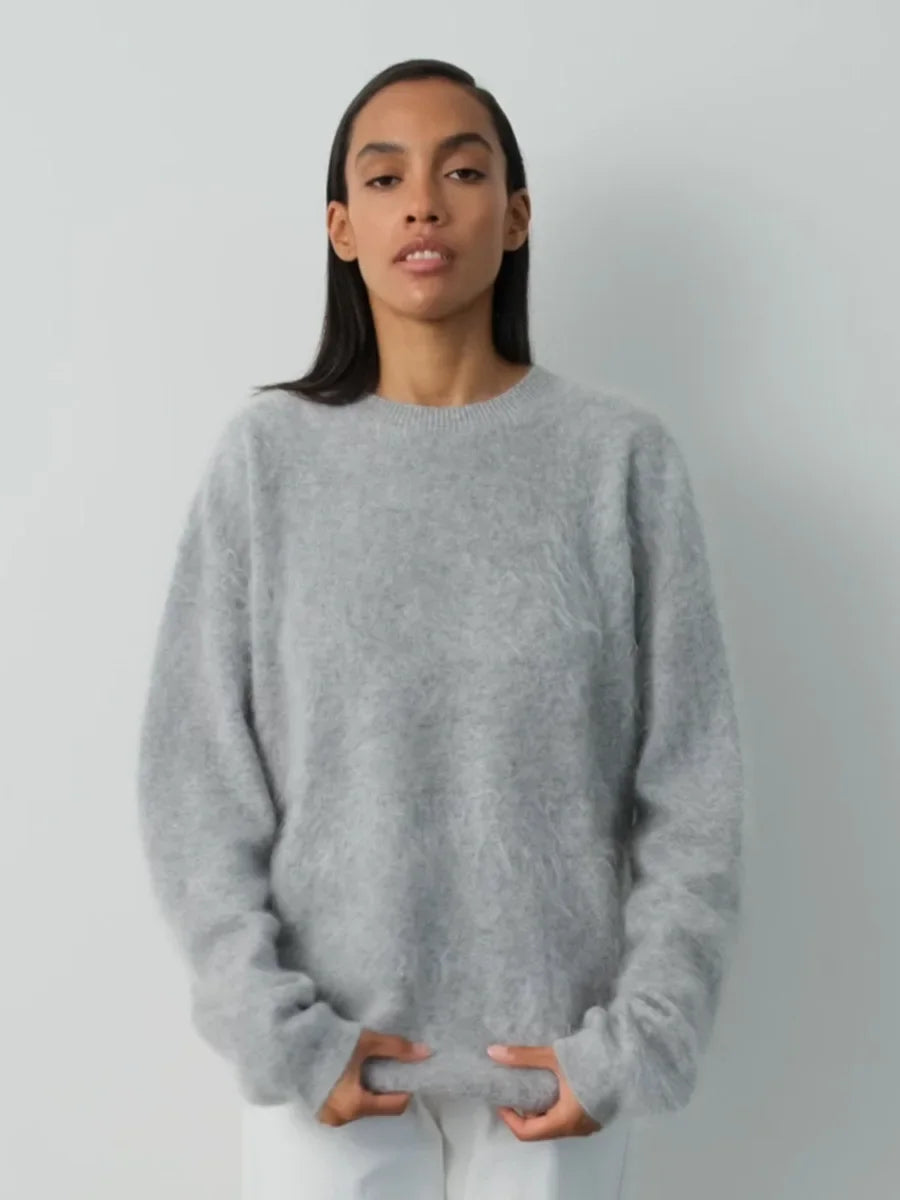 Blubelle Women's Autumn Winter Solid Color Knit Sweater O-Neck Long Sleeve Loose Fit Casual Relaxed Fashion Pullovers
