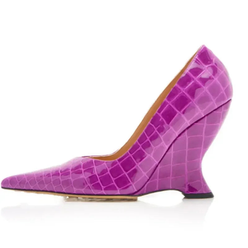 Summer 2024 New High Heels Thick Sole Thick Heel Lacquer Leather Shallow Mouth Pointed Fashion Sexy Women's Oversized Shoes