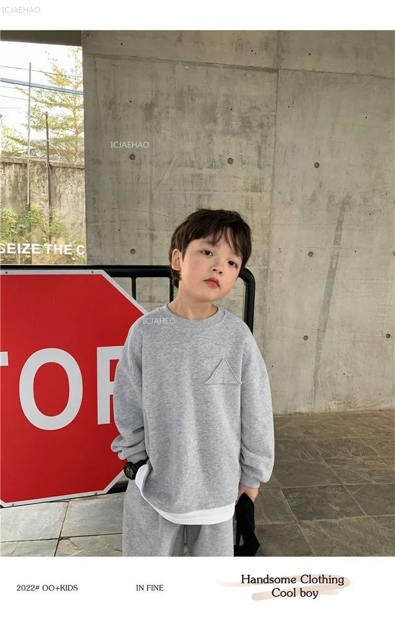 Children Fashion Clothes Suit Boys Casual Spring Sets Costume Kids Solid Colour Sweatshirts+Pants 2Pcs Simplicity Autumn Outfits
