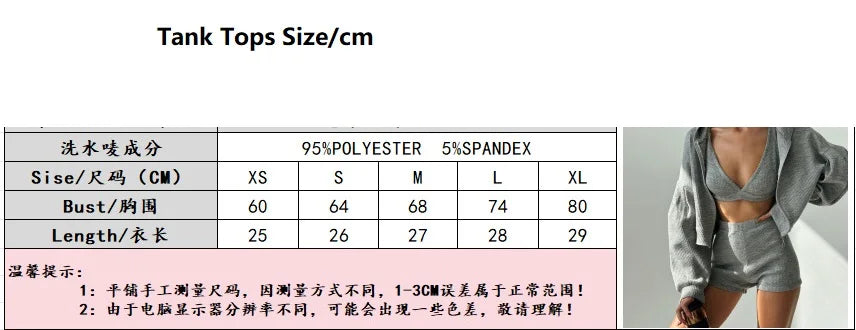 Three Pieces Clothing Sets Ladies Sport Casual Zipper Hooded Jackets+Tank Tops+Elastic Waist Shorts Women Tracksuits