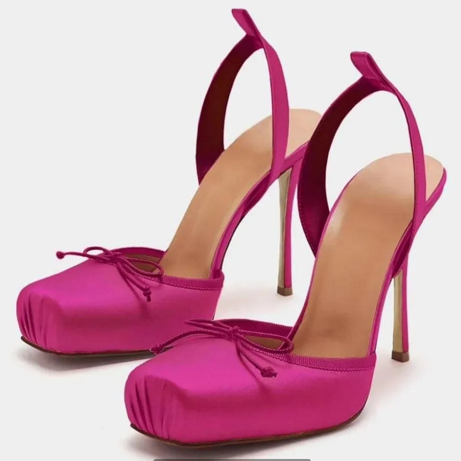 2025 Spring New Square-Toe High Heels Bow Knot Peep-Toe Platform Sandals for Women, Sexy Evening Party Club Wedding Shoes