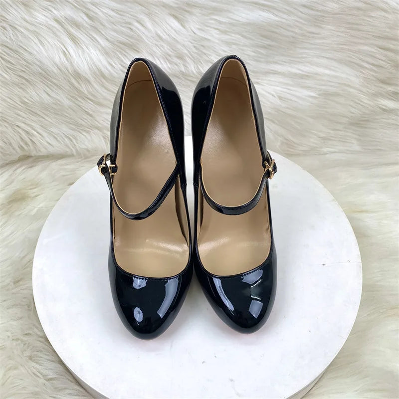 Round Toe Stiletto Shoes For Women Black Mary Jane Shoes 10CM 12CM Thin High Heels Spring Autumn Buckle Strap Fashion Sexy Pumps