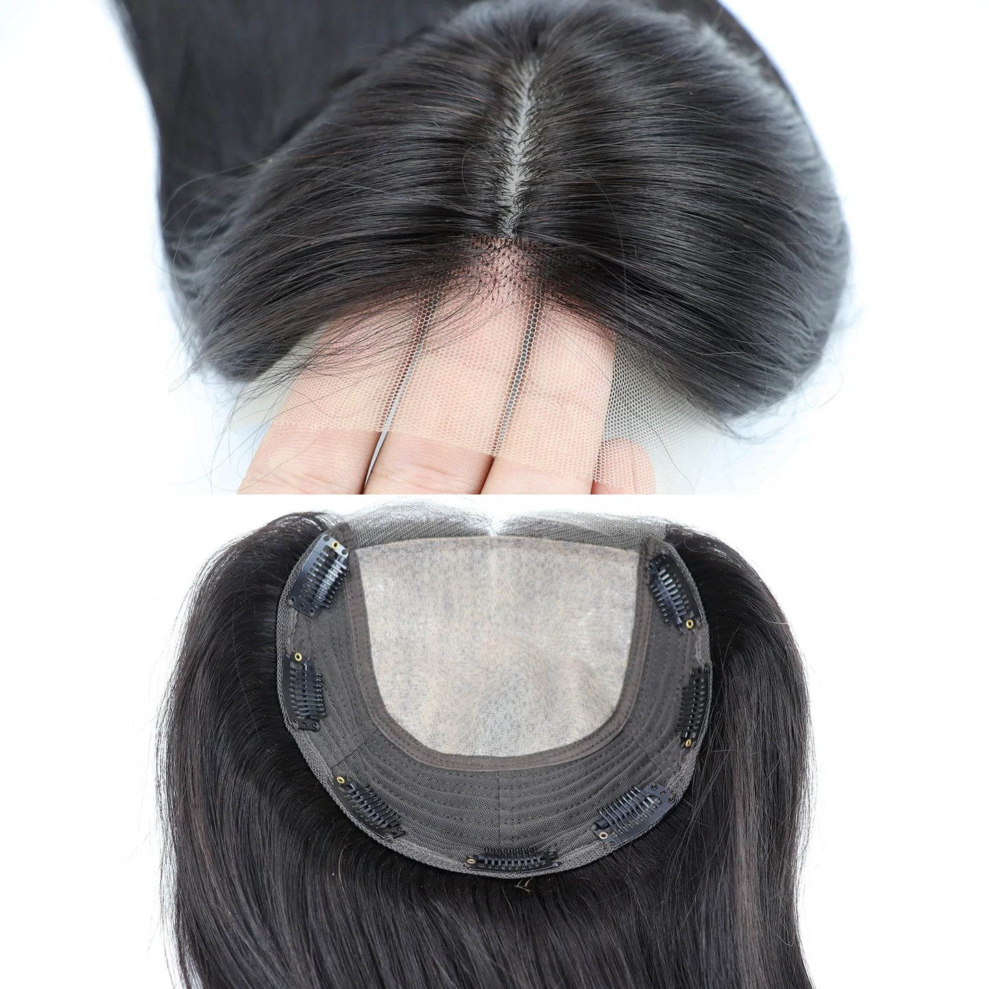 8x9" Large Size Silk Base Human Hair Closure Topper Silk Top Remy Hair Cover Lace Front Bleached Knots with Baby Hair & Clips in