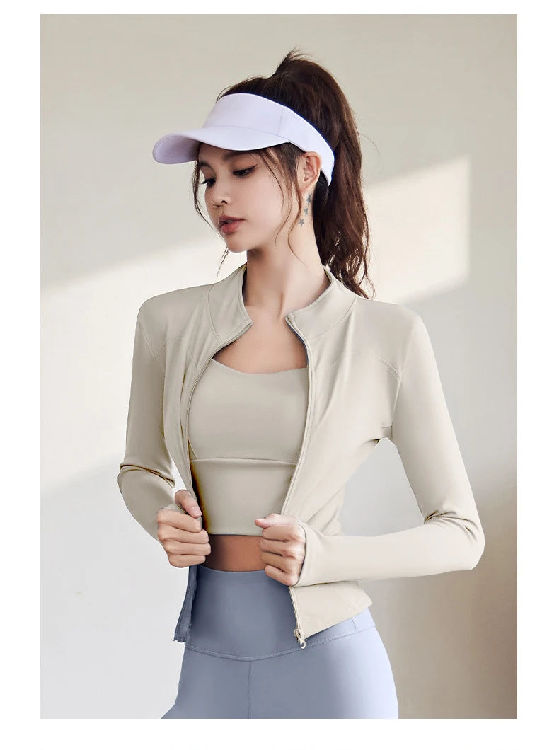 2026 Spring and Summer New Women's Fitness Jacket Quick-drying Collar Yoga Clothes Long-sleeved Breathable Sports Cycling Top